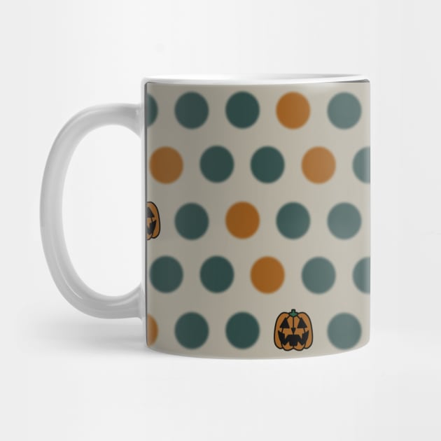 Polka Dots and Scattered Pumpkins - Halloween Pattern - Dark Colors by GenAumonier